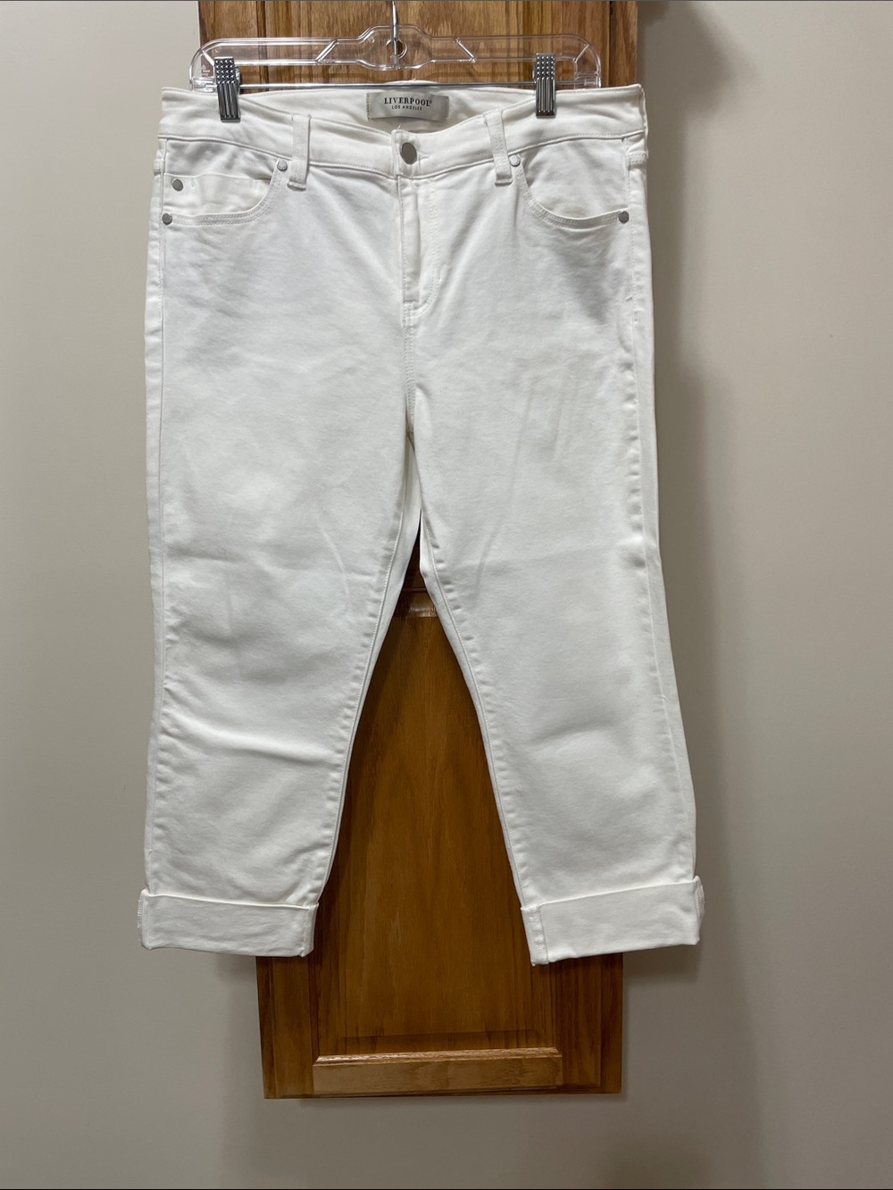 Liverpool White Ankle Crop Jeans with Cuff Size 10 Petite